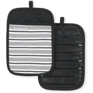 KitchenAid Albany Pot Holder 2-Pack Set, Black, 7"x10"