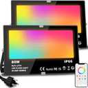 MELPO LED Flood Light Outdoor 800W Equivalent 8000LM Smart RGB Landscape Lighting with APP Control, DIY Scenes - Timing - Warm White 2700K - Color Changing Uplight, IP66 Waterproof US Plug (2Pack)
