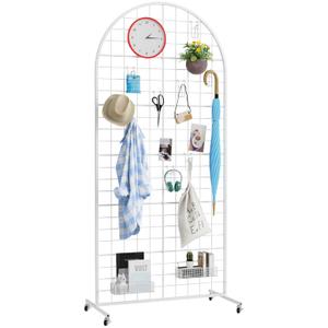 Asee'm Grid Wall Panels Display Stand 2.6' x 5.8' FT White Movable Wire Grid Wall Display Rack Heavy Floorstanding Detachable Girdwall Panel with T-Base for Craft Show Rack, Retail Displays 1PCS