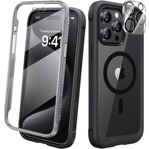 Diaclara Magnetic for iPhone 15 Pro Case, [Military-Grade Drop Proof & Fit for MagSafe] Built-in Shockproof Screen Protector, [Camera Lens Protector] Phone Cover for iPhone 15 Pro 6.1"(Black)