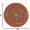 GRUHUM Handwoven 4'feet Jute Cotton Round Area Rug, Natural Multi Chindi Boho Colorful Rustic Vintage Soft Braided Reversible Bohemian Rug- Indoor EcoFriendly Kitchen Bedroom Living Room 4' ft Circle
