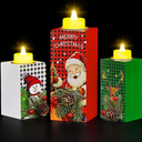 BlcTec Christmas Decorations Indoor, 3 PCS Christmas Wood Candle Holders with LED Tea Lights & 3D Carving Craft, Wood Christmas Centerpieces for Home, Table, Office, Tiered Tray, Shelf Xmas Décor 4 Boxes