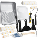 Bates 9 Inch Paint Roller Kit, 17 pcs, Plastic Paint Tray, Clear Disposable Tray Liners, 4" & 9" Roller Frame, Roller Covers 4" & 9", Angle Brush, Plastic Scrappers, Can Opener and Stirring Rod