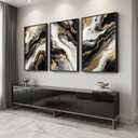 Large Framed Black Gold White Abstract Wall Art for Living Room, Each 24x36, 24" W x 36" H x 3Pcs
