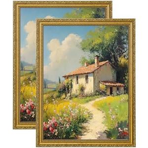 eletecpro 12x16 Picture Frames Set of 2, Vintage Frames with Glass Cover, Ornate Gold Photo Frame Displays 8.5x11 Photo with Mat or 12x16 without Mat for Home Wall Mount Decor, Gold