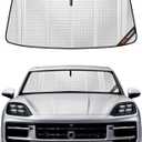 Windshield Sun Shade for Porsche Cayenne 2019-2025. Full Coverage Rearview Mirror Shade for Ultimate Protection (Shiny Silver (Upgrade))