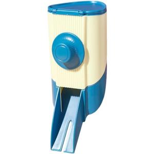 Small Animal Feed Dispenser, Pet Food Container with Mounting Bracket, Blue and Cream