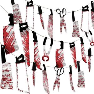 32PCS Bloody Garland Banner Props - Halloween Decorations & Zombie Vampire Party Supplies for Haunted House, Bar, Office, Home, Indoor/Outdoor Yard Decor & Weapons