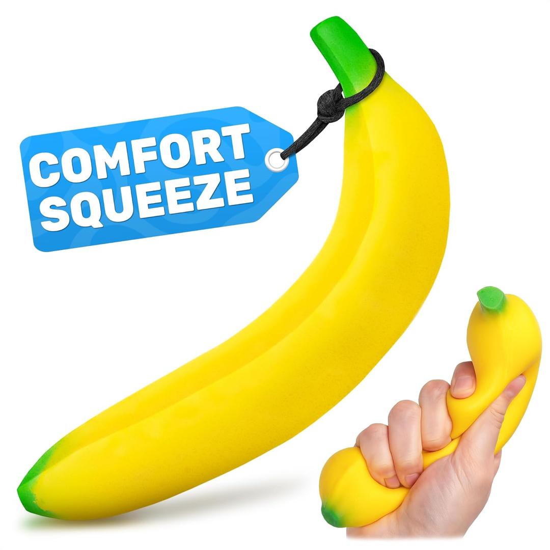 Tesorrio Fake Banana Stress Relief Fidget 6.7 x 1.4 in Soft PU Foam Desk Accessory | Lightweight Squeeze Fidget for Adults | Novelty Office Decor & Relaxation Tool