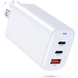 65W USB C Charger Block GaN 3-Port-PD 60W Fast Compact Foldable Wall GaN Charger for iPhone 16/15/14/13,MacBook Pro/Air,iPad Pro,Galaxy S25/S24/S23,Note 20/10,Pixel 9/8/7 and More