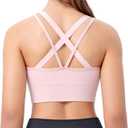 Sports Bras for Women, Criss-Cross Back, Adjustable Wire-Free Medium Support Workout Bra with Removable Cups (Large, Pink)