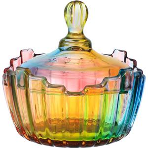 SOCOSY Royal Rainbow Candy Shape Clear Glass Apothecary Jar with Lid (10oz/27oz) - Wedding Candy Buffet Jars