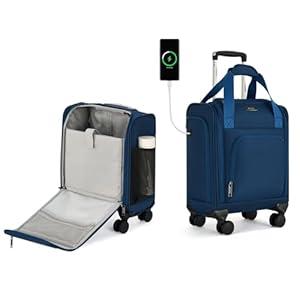 MILADA Underseat Carry On Luggage with Wheels, Airline Approved 16-inch Spinner Small Suitcase, Softside Travel Luggage, Personal Item Overnight Bag, Business Mini Suitcase for Women and Men, Blue