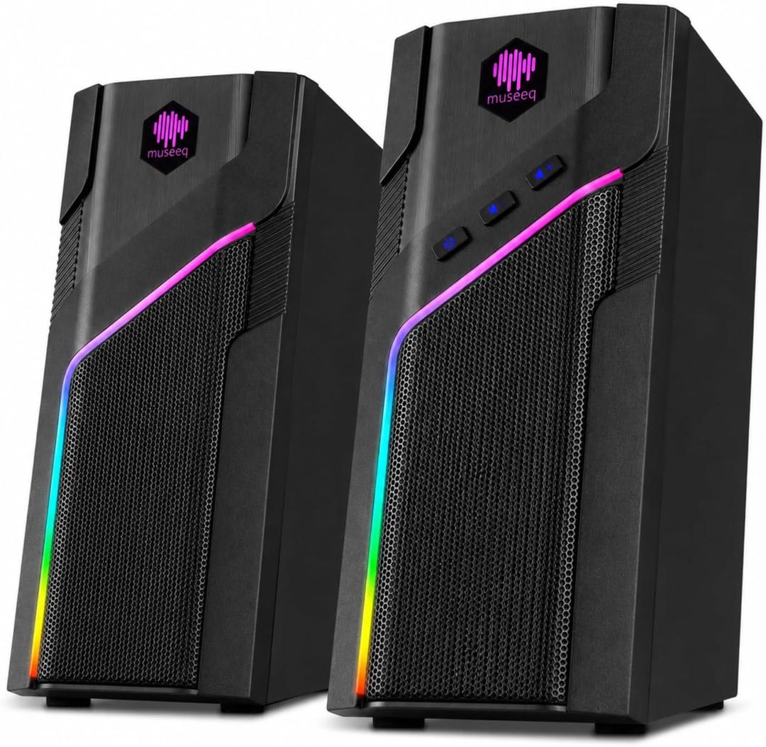 W-206RE RGB Bluetooth PC Speakers, Desktop Gaming Speakers with 21 LED Light Modes, USB Powered Stereo Computer Speakers for Monitor, Laptop and Gaming Setup