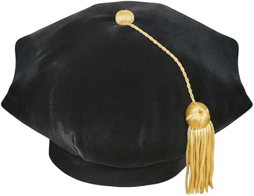 CLERKMANS Doctoral PhD Graduation Velvet Tam with Gold Bullion Tassel, 8 Sided