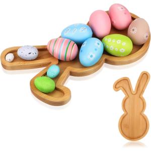 Bamboo Easter Bunny Charcuterie Board 11"x6" 3-Section Divided Snack Tray | Keeps Candy, Cheese & Veggies Separate for Snacks Fruits Candies Spring Table Decoration Rustic Farmhouse Serving Platter