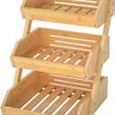 G.a HOMEFAVOR Bamboo Fruit Basket, Fruit Organizer for Kitchen Counter, Vegetable Storage Stand, 15 mm Thickness (Self-assembly) (3-Tier)