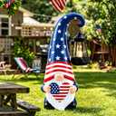 Patriotic Gnome Statue with Solar Lights 4th of July Large Garden Sculptures Red White and Blue Gnome Outdoor Patio Lawn Yard Garden Decor Gifts 4th of July Gnome 250th Anniversary Decoration