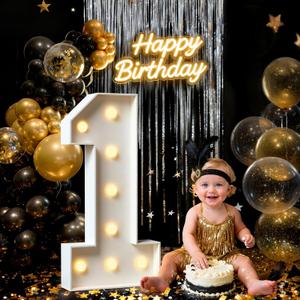 3FT Marquee Numbers 1, Large Light Up Numbers for 1st Birthday Decorations, Happy 1st Birthday Party Supplies, Anniversary Cardboard Big Mosaic Balloon Frame Number 1