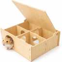 Hamster and Mouse Wooden Tunnel Cage Secret Peep Shed and Explore Hideout Flip Cover Design Hamster Play Tunnel