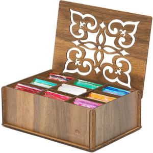 RoyalHouse Premium Wood (Hard MDF) Tea Storage Box Organizer (Walnut), Eco-Friendly Multi-Functional Decorative Box, 9 Compartments For Assorted Variety Of Tea Bags and Small Items RoyalHouse Premium Wood (Hard MDF) Tea Storage Box Organizer (Walnut), Eco-Friendly Multi-Functional Decorative Box, 9 Compartments For Assorted Variety Of Tea Bags and Small Items