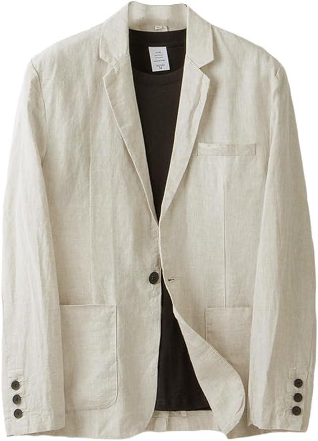 IDEALSANXUN Mens Linen Blazer Casual One Button Lightweight Suit Jackets Sports Coat (Khaki)