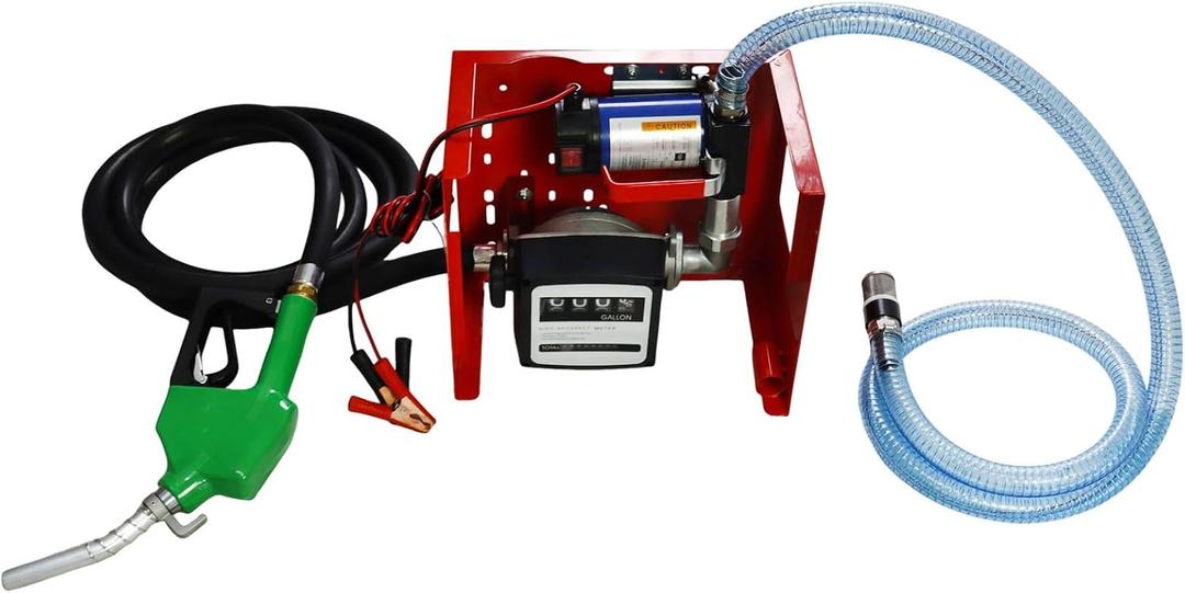 Electric Diesel Transfer Pump Kit - 110V, 175W, 12 GPM Electric Fuel Transfer Pump With Automatic Nozzle, Mechanical Fuel Meter, 13 Feet Dispensing Hose and 6.6 Feet Suction Hose