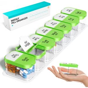 Odaro Extra Large Weekly Pill Organizer 2 Times A Day, Pill Box 7 Day Am Pm to Hold Daily Medicine Vitamin and Supplements - Green Odaro Extra Large Weekly Pill Organizer 2 Times A Day, Pill Box 7 Day Am Pm to Hold Daily Medicine Vitamin and Supplements - Green