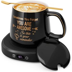 Coffee Mug Warmer & You are Awesome Mug Set, Electric Cup Warmer for Desk, Beverage Warmer with 4 Temperature Setting, 8-Hours Auto Shut Off
