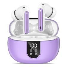 Wireless Earbuds, Bluetooth 5.3 Ear Buds LED Power Display Headphones Bass Stereo, Bluetooth Earbuds in-Ear Noise Cancelling Mic, 40H Playback Mini Case IP7 Waterproof Sports Earphones for Android iOS (Purple)