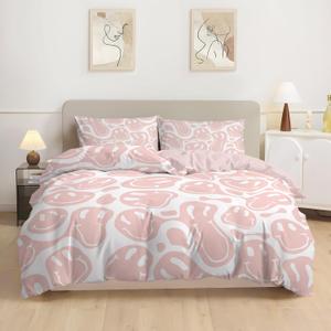 Kid's Duvet Cover Queen Size, Retro Hippie Beddding Set, 3PCS Soft Microfiber Bedding Set with Zipper Closure&Corner Ties, Girl Bedding with Pillowcase - Pink, Queen