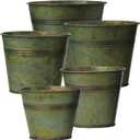 Briful 5 Size Galvanized Planters for Plants Rustic Farmhouse Metal Galvanized Flower Buckets, Vintage Garden Pots, Home Indoor Outdoor Decor Tin Planter, 3.7In/3.9 in/5.1In/5.9In/7.1In, Bronze