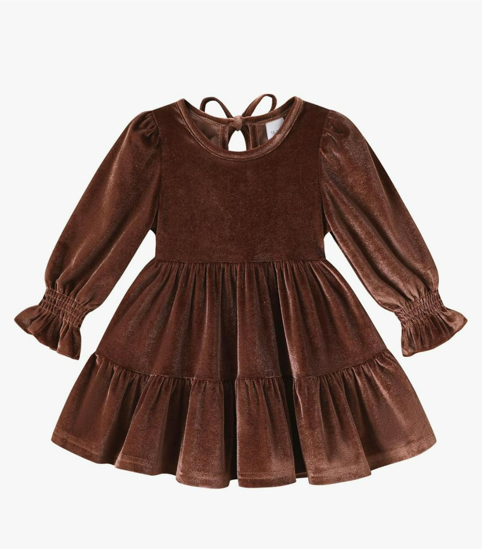 Toddler Girl Dress Velvet Long Sleeve Sundress Princess Party Outfits Fall Winter Clothes 4-5T
