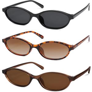 Retro Oval Cat Eye Sunglasses for Women Y2k Trendy Narrow Sunnies Designer Sun Glasses AR82253 (0 Black/Grey+tortoise/Gradient Brown+clear Brown/Brown)