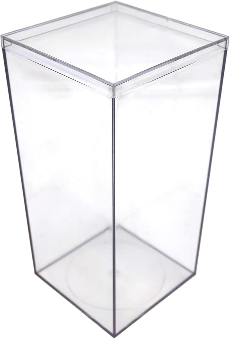 Set of 4 Acrylic Boxes with Lids, 4"Lx4"Wx8"H, Made in USA, Display Cases for Collectibles, Clear Containers for Organization and Storage