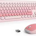 Fogruaden Quiet Wireless Pink Keyboard and Mouse, 2.4GHz Retro Cute Typewriter-Style Full-Size Colorful Keyboard and Mouse Combo, Slim Design, Low-Noise Typing for Home, Office, Windows PC, Laptop