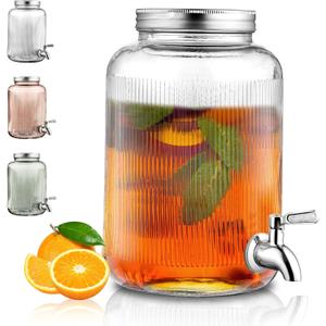 Berglander Glass Drink Dispenser for Fridge, 1 Gallon Beverage Dispenser with Leakproof Stainless Steel Spigot, Water, Laundry Detergent, Juice Dispenser for BBQ, Picnic, Parties and Events (Clear)