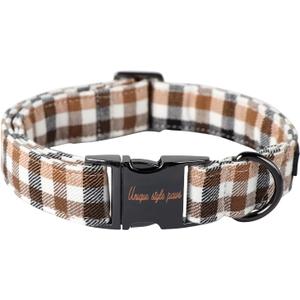 Unique Style Paws Dog Collar Metal Buckle Collar Gift for Small Medium Large Boys Girls Dogs, Brown Plaid