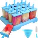 12 Cavities Popsicles Molds, Without BPA Popsicle Molds with Built-in Popsicle Stick, DIY Popsicle Molds with Cleaning Brush and Funnel