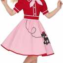 50s Outfit for Girls 50s Costume Girls Poodle Skirt Sock Hop Halloween Party Dress Up (Pink, S)