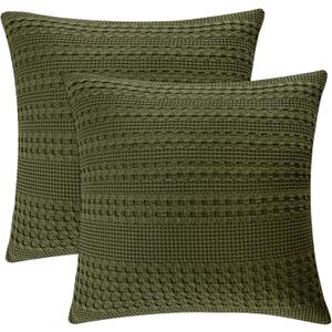 PHF 100% Cotton Waffle Weave Euro Sham Covers, 2 Pack 26" x 26" Bed Pillow Covers for Elegant Home Decor, No Filling, Luxury Aesthetic Soft Euro Pillow Cases for Bed, Capulet Olive (26" x 26" (Pack of 2))