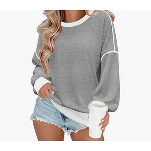 Zeagoo Women's Crew Neck Sweatshirts Long Sleeve Y2K Shirts Loose Fit Pullover Tops Casual Fall Color Block Clothes