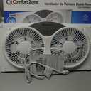 Comfort Zone Window Fan for Bedroom, 9 inch 3 Speed Dual Fans with Auto-Locking Expanders, 3 Modes (Cool, Circulate, Exhaust), Remote Control, Fabric Cover plus Bug Screen, White