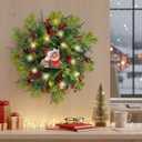 Lnymura 24 Inch Lighted Christmas Wreath Cat Sign Wreath with Timer Cedar Branches Pine Needles Red Berries and Holly Leaves Christmas Dcor Holiday Hanging Decoration for Door Wall Mantel