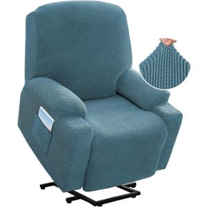 H.VERSAILTEX Stretch Couch Cover Recliner Cover Electric Power Lift Recliner Chair Cover Fitted Standard Large Power Lift Recliner with Side Pocket, Soft Thick Jacquard(Single Seat, Storm Blue)