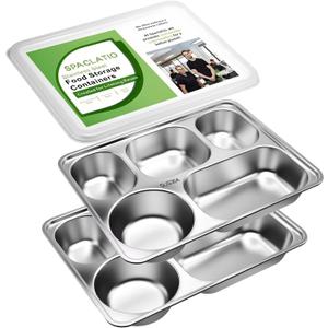 Stainless steel bento box, 2-pack 5-Panel lunch box, PP lid, Reusable meal preparation, BPA-free 18/8 Stainless steel snack box