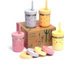 Elk and Friends 10oz Stainless Steel Kids + Toddler Drinking Cups | The Original Mason Jar with Sleeves + Lids | Silicone Straws | Smoothies | Storage Jar | Spill Resistant | Dishwasher Safe | 4 Pack (Blush/Lilac/Lemon/Peach)