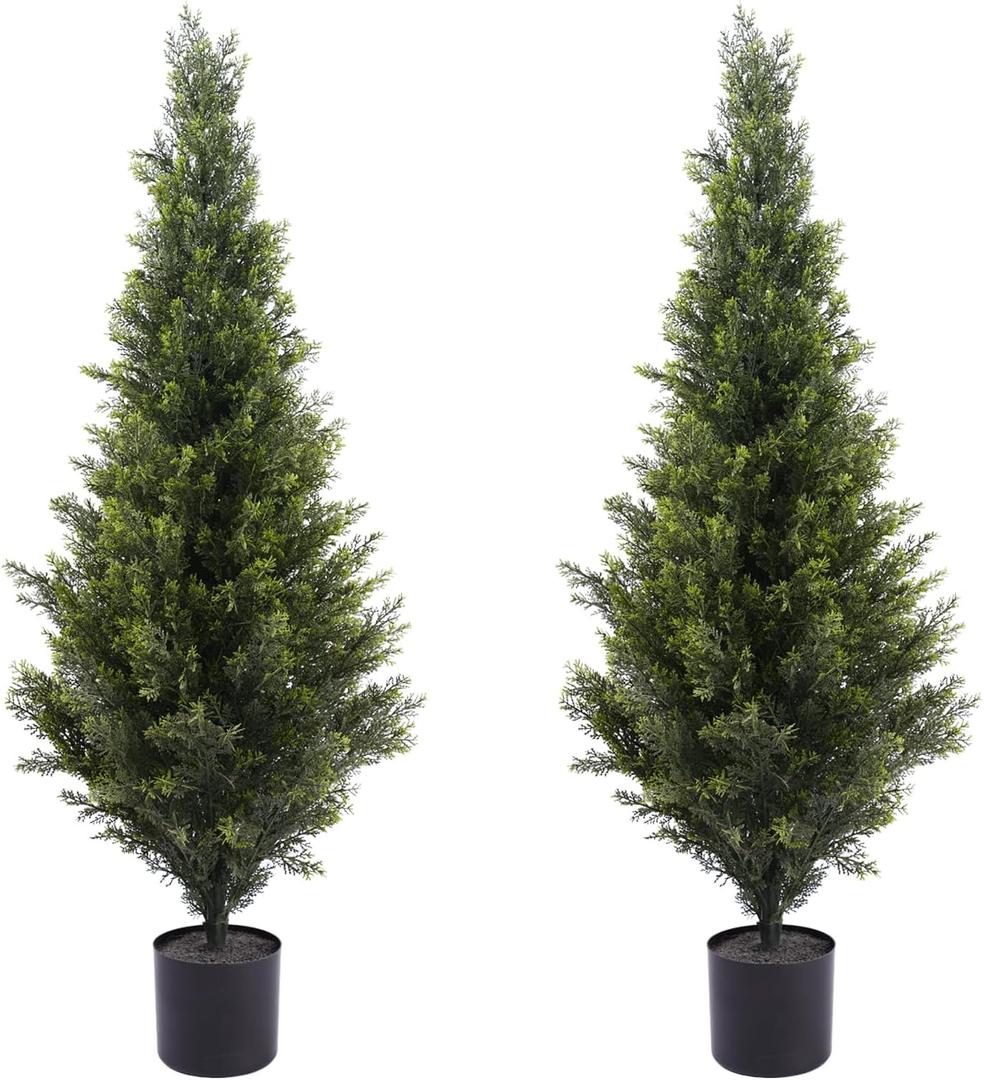 3FT Artificial Cedar Topiary Trees Potted Fake Plants for Outdoors Faux Cypress Trees for Home Front Porch Decor Set of 2