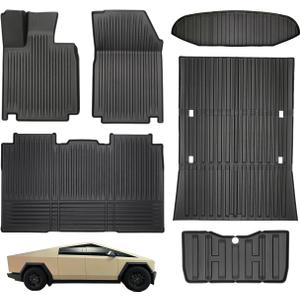 TPE Floor Mats Full Set 6-Piece for Tesla Cybertruck Premium Odorless All-Weather Floor Liners with Full Coverage for Front Seats, Second Row, Frunk, Cargo & Truck Bed Durable Interior Protection