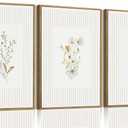 MTFBWY Framed Neutral Botanical Flower Wall Art Painting Set of 3, Beige Minimalist Striped Floral Prints, Scandinavian Boho Plant Pictures for Living Room Bedroom Bathroom Home Decoration 16x24in